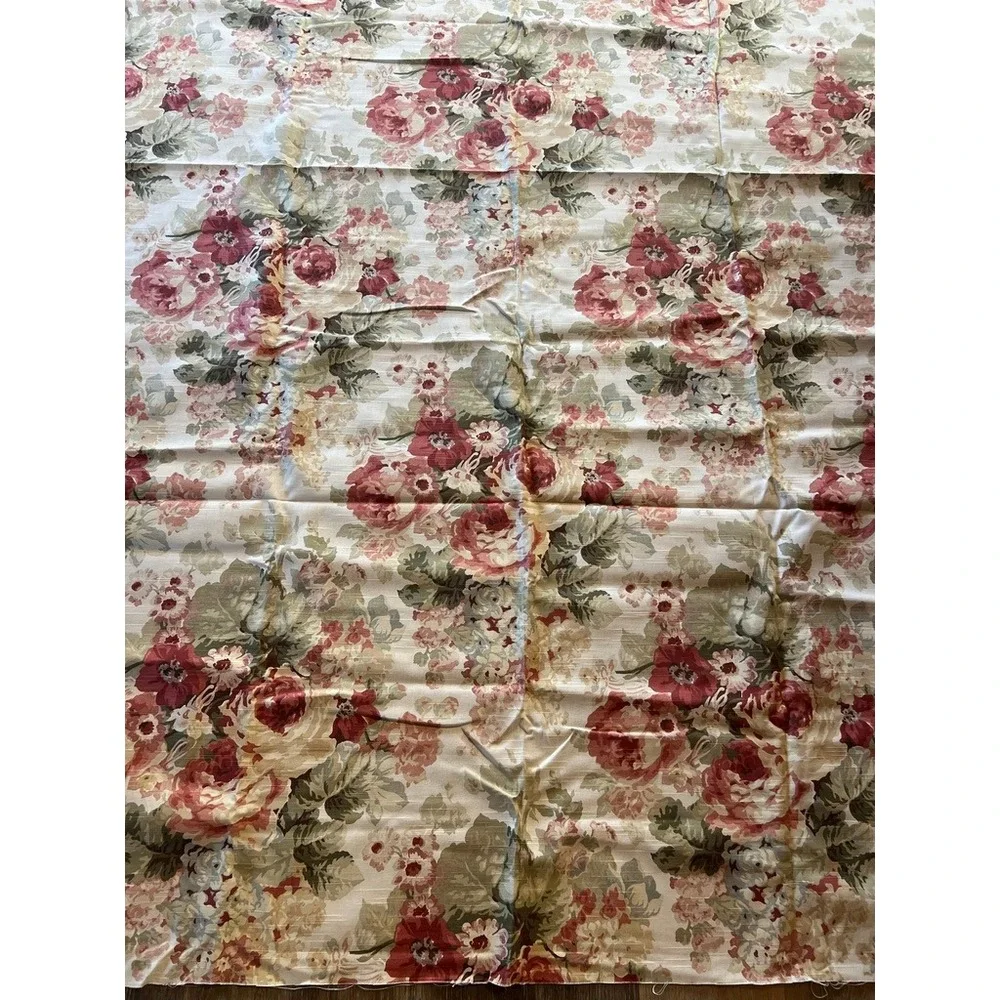 Richloom Floral Fabric 2.7 Yards Burgundy Sage Cream‎ Rose Cottagecore Textile